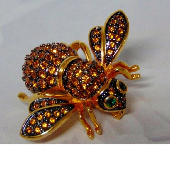 VTG Joan Rivers Gold Pave Crystal QUEEN BEE PIN Brooch Gold Topaz Rhinestones - Picture 2 of 5